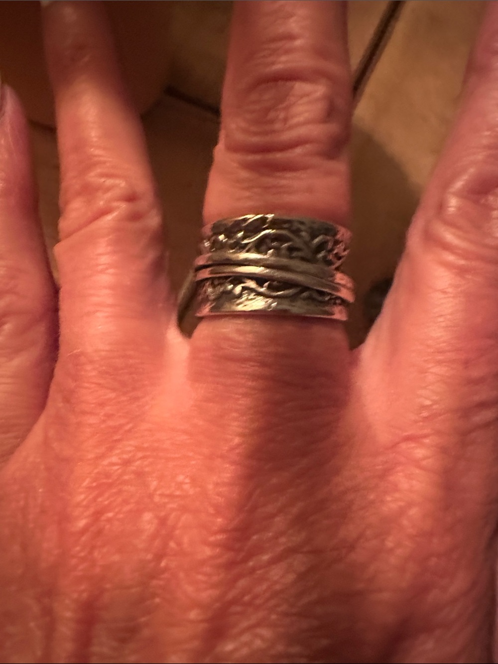 Sterling Silver Textured SpinnerRing Set - Silver